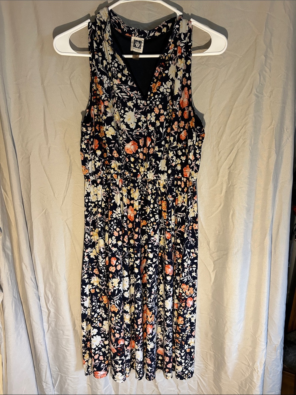 Anne Klein Navy Sleeveless Floral Maxi Dress